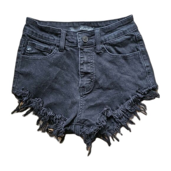 KanCan Size 23 0 Shorts Cut Off Distressed Raw Hem Fringe Denim Black Jeans - Picture 1 of 3